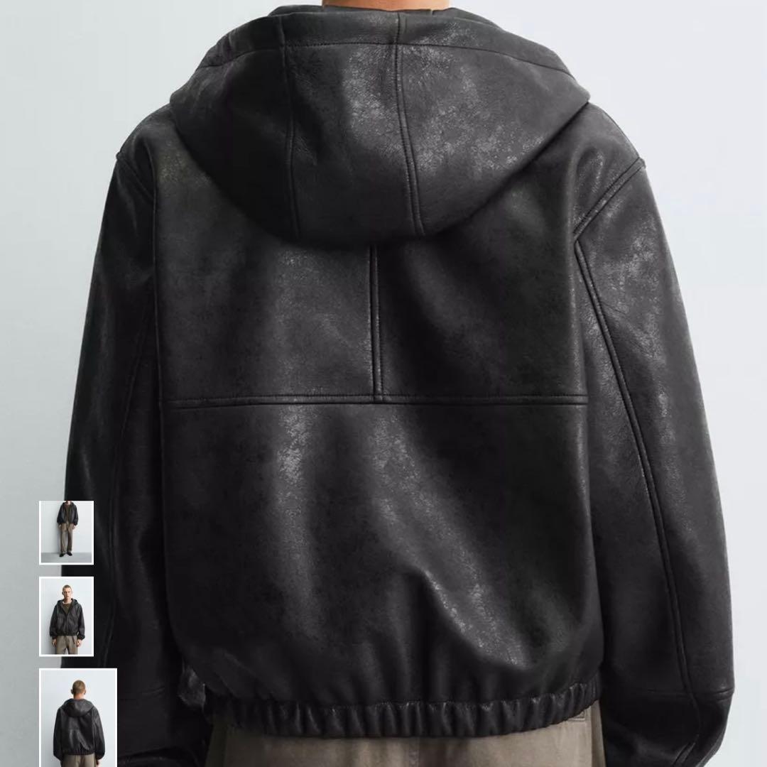 ZARA レザーパーカー フーデッド ジャケット - メルカリ