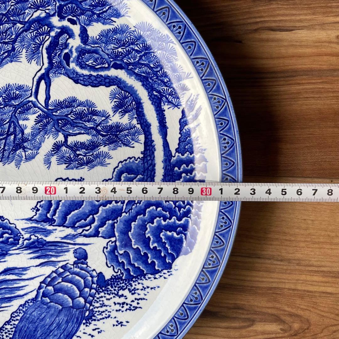 65）32㎝ 大皿 宝船 染付 絵皿 昭和レトロ アンティーク 飾り皿 骨董
