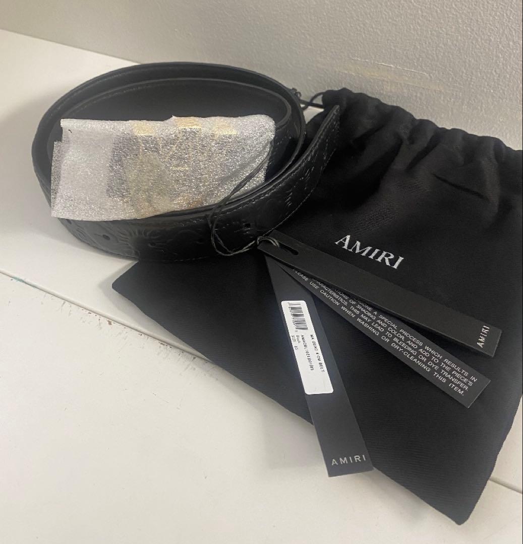 【AMIRI】\"MA\" Quad 4cm幅 85cmレザーベルト / ブラック