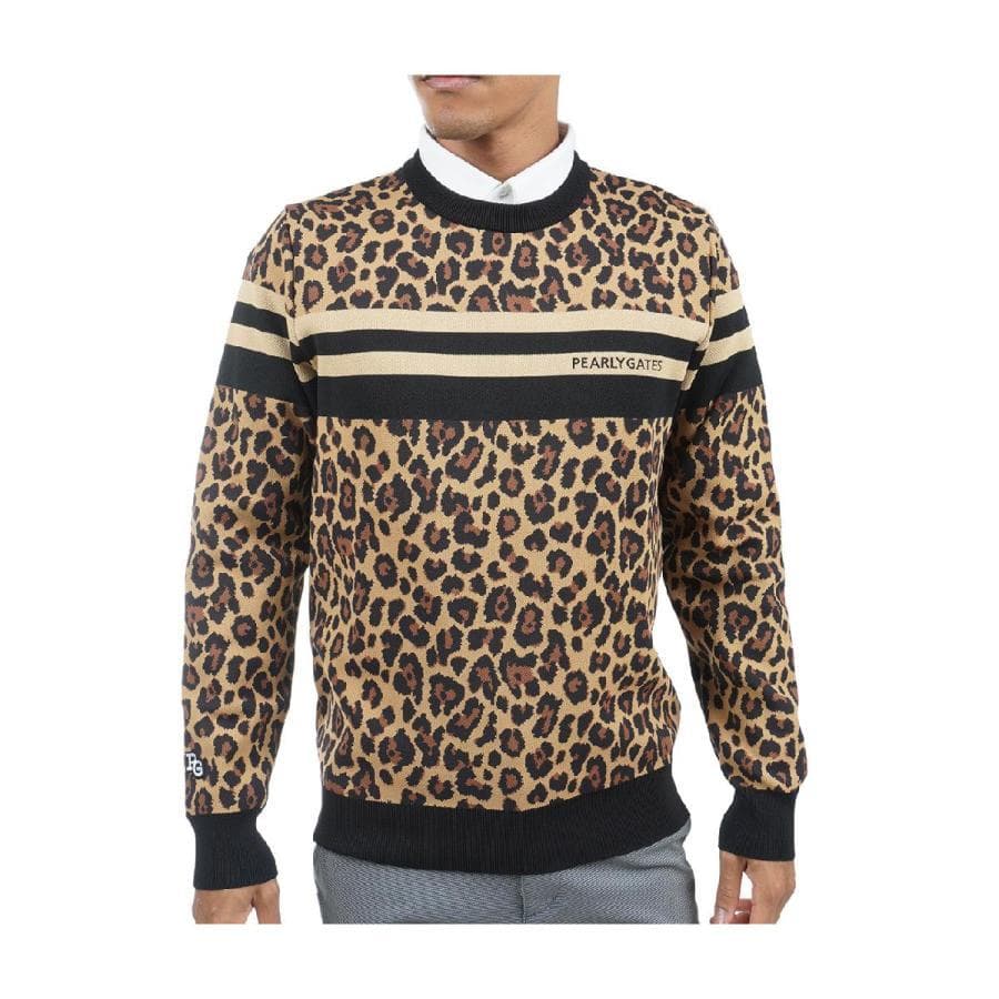 PEARLY GATES 光栓34レオパード柄セーター6/XL 茶 新品タグ付き