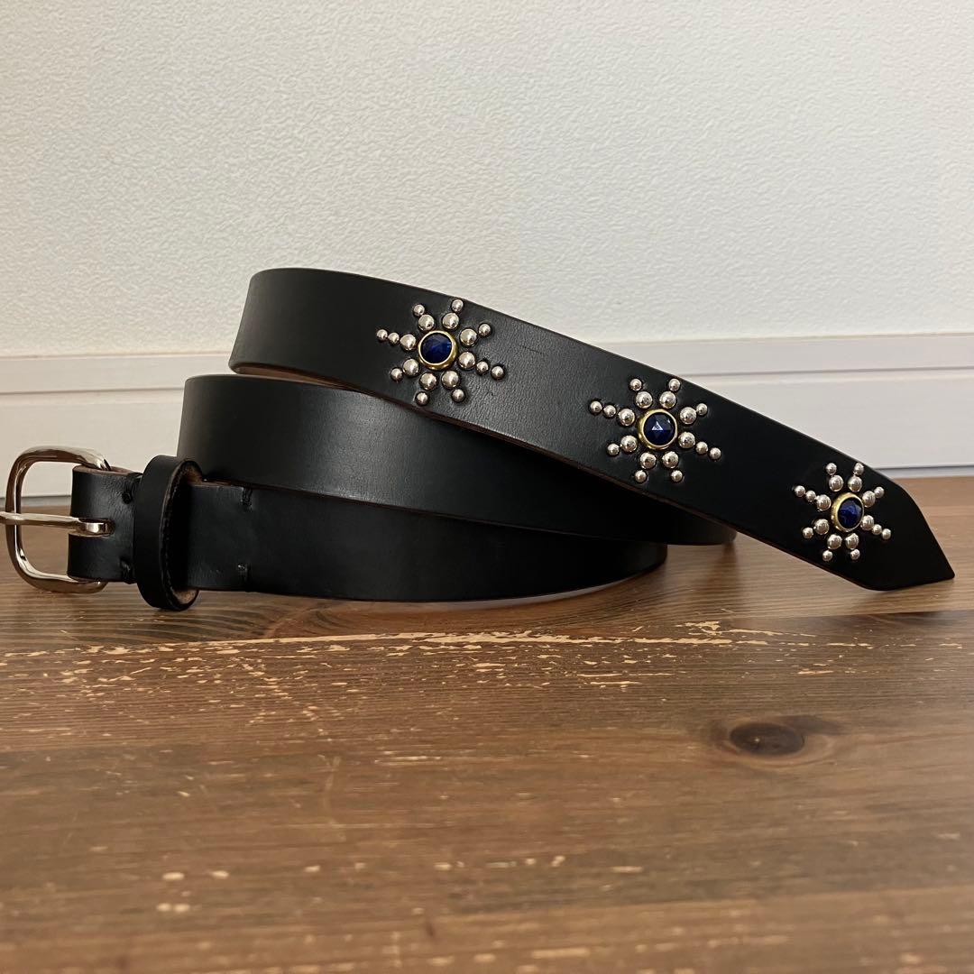 【ハンドメイド】クロムエクセルレザー ナローベルト　スタッズ　ブラック　30ミリ スタッズベルト032 20mm幅 ナローベルト ピラミッドスタッズ クロム