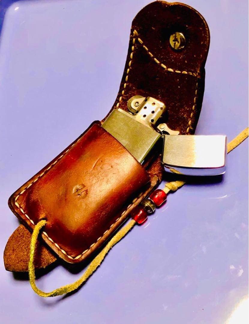 silverシルバー銀貨コンチョ＊レザー製zippo小物ケース