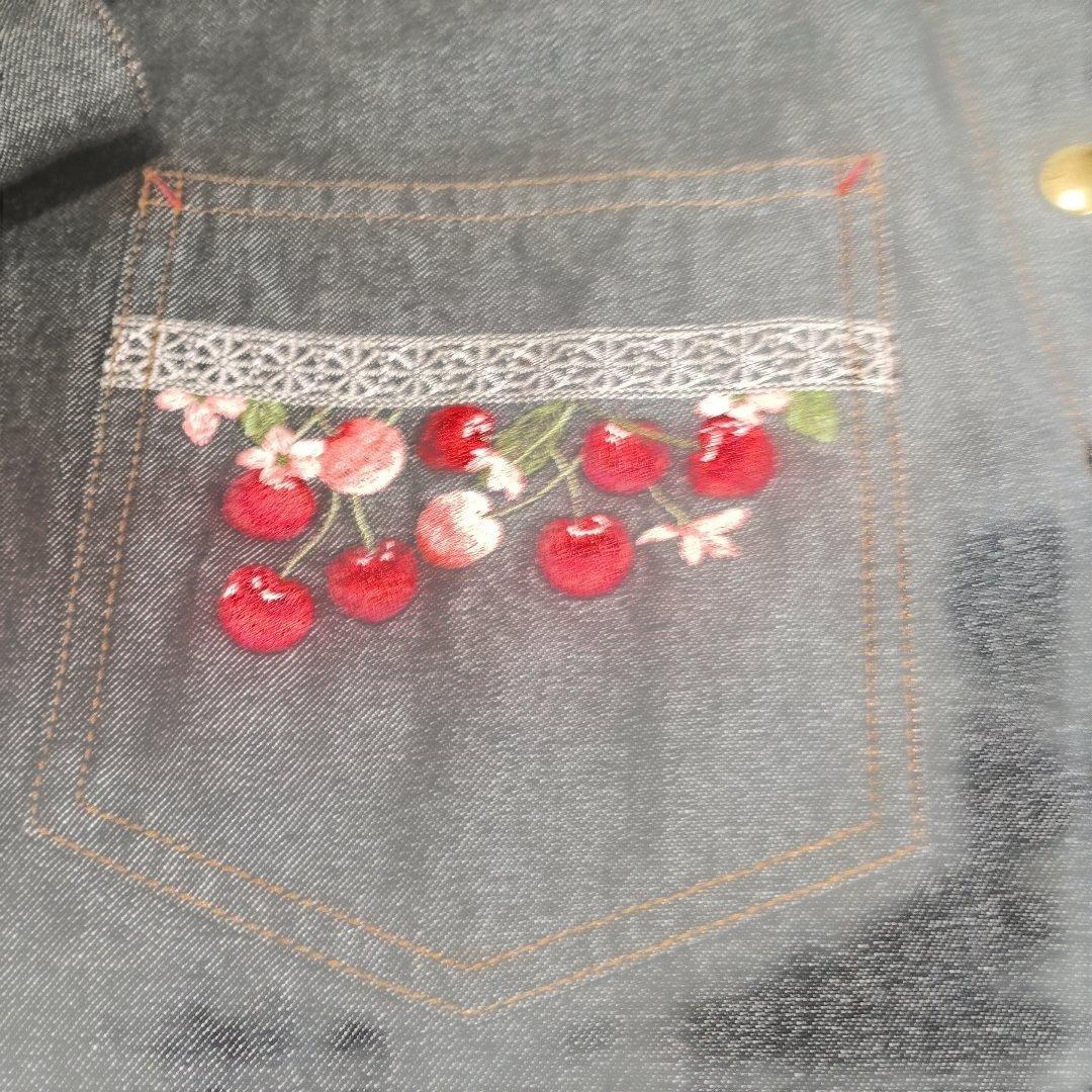 ピンクハウスデニムダークグレー サロペット エンブロイダリー付き