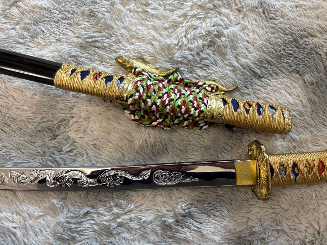 吉祥登竜門陣太刀 【美品】観賞用 模造刀 日本刀 鯉 スタンドセット