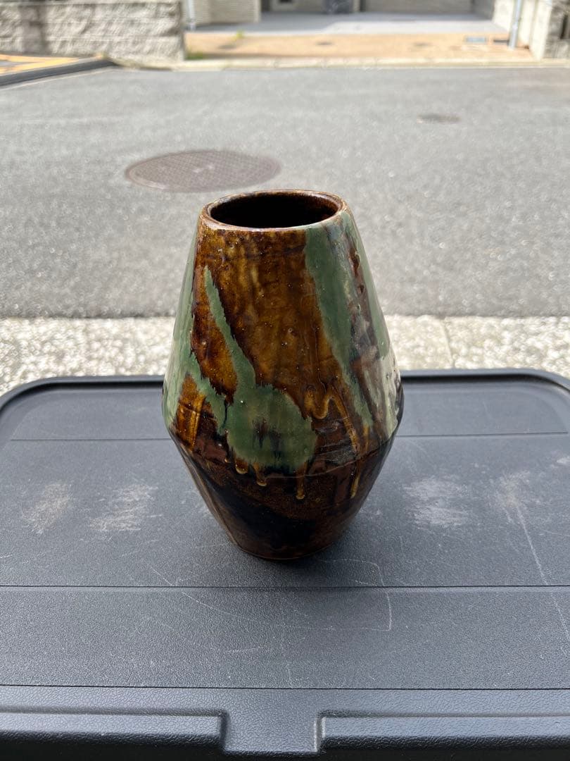 花器 花瓶 骨董品 益子焼 小鹿田焼 民藝 古美術 古道具 用の美 アンティーク 小鹿田焼の花器/流釉/双耳広口大壺/古美術 | 骨董・アンティークの