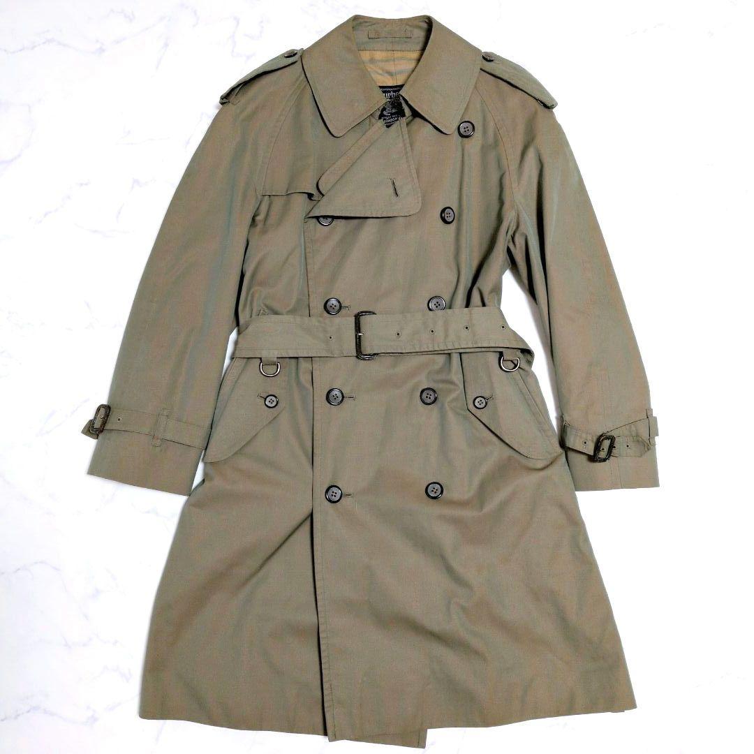 バーバリー トレンチコート 玉虫色 カーキ メガチェック ダブル ベルト М