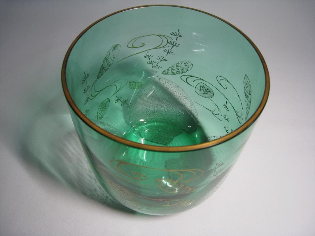 硝子製水指 【義山 切箔 金彩 貝 海松文水指】水崎長寿