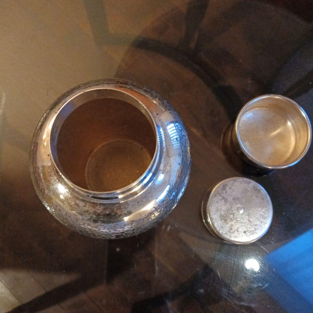 煎茶道具 錫半製 精錫 茶心壷銀川堂製 いぶし銀茶壺 茶道具 銀製品
