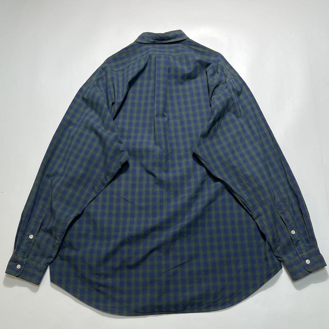 90s ラルフローレン 長袖BDシャツ XL ブレイク 紺緑 チェック 7869