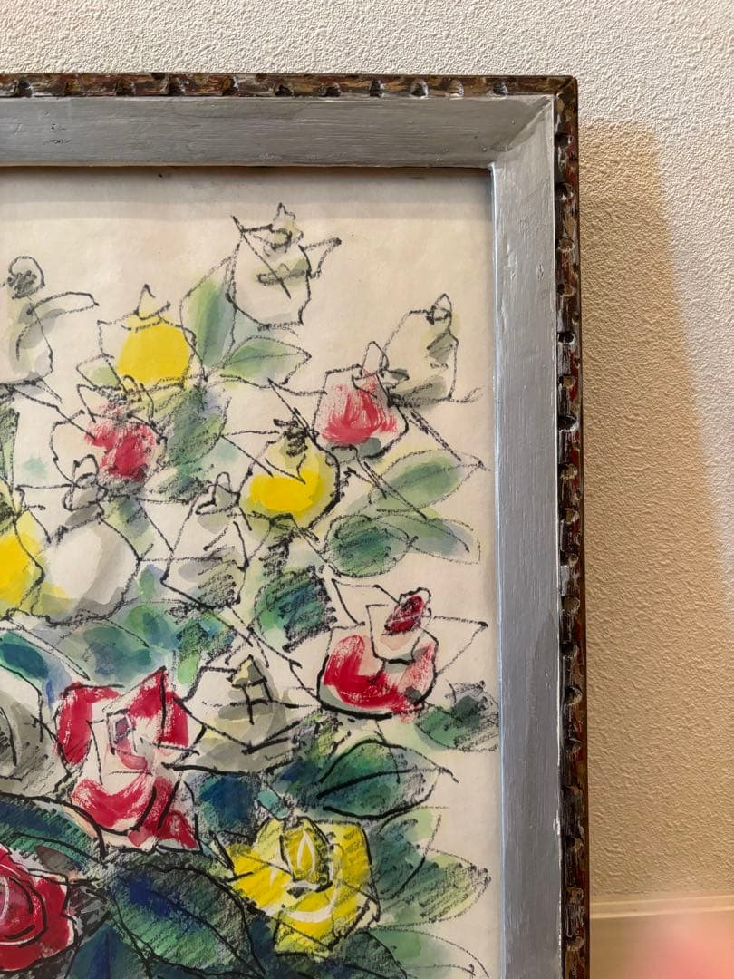 鈴木立海 水彩画 花 バラ 作品ラベルあり