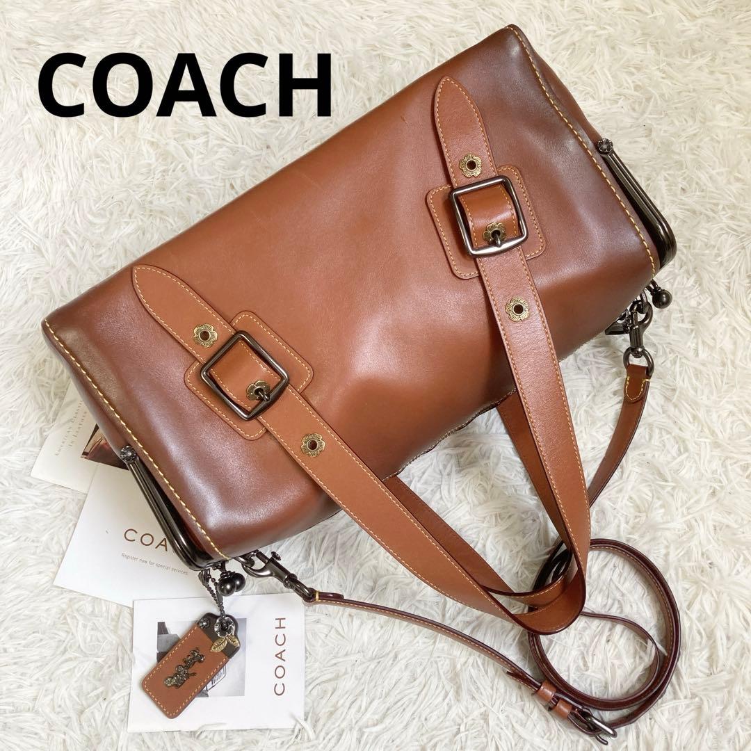 極美品 coach コーチ ミニボストン ティーローズ がま口 2way 茶 コーチ COACH コーチ ミニハンドバッグ レディース COACH 2Way