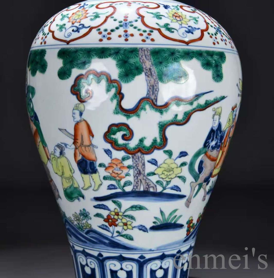 中国古美術・明宣徳・五彩戦将図梅瓶・五彩・唐物・壺・骨董品・時代物