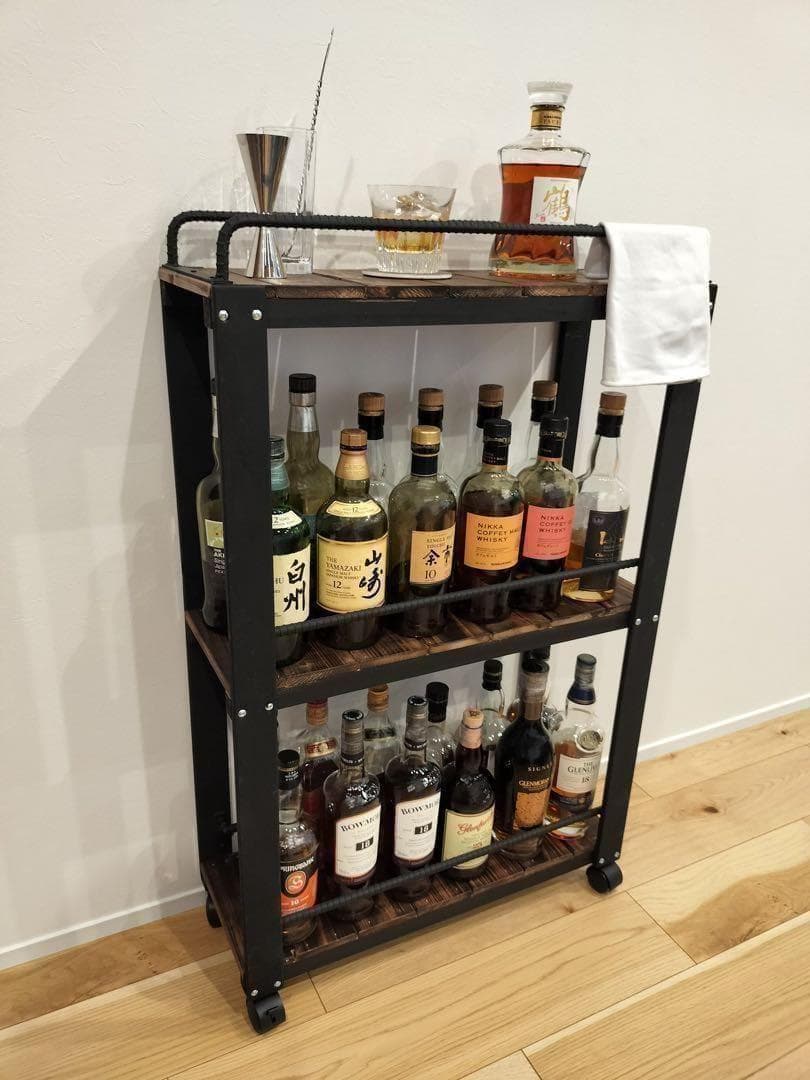 ウイスキーラック　サイドバーワゴンタイプ　男前インテリア　0115 自宅にバースペースを作る」20本以上のボトルコレクター向け、趣味を