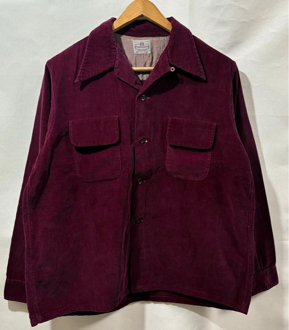 50s ビンテージ コーデュロイシャツ バーガンディー オープンカラー