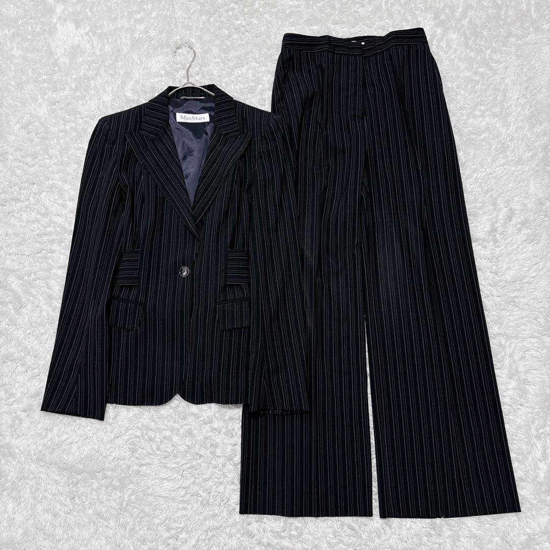 白タグ✨MaxMara マックスマーラ パンツスーツ ピンストライプ 黒 38