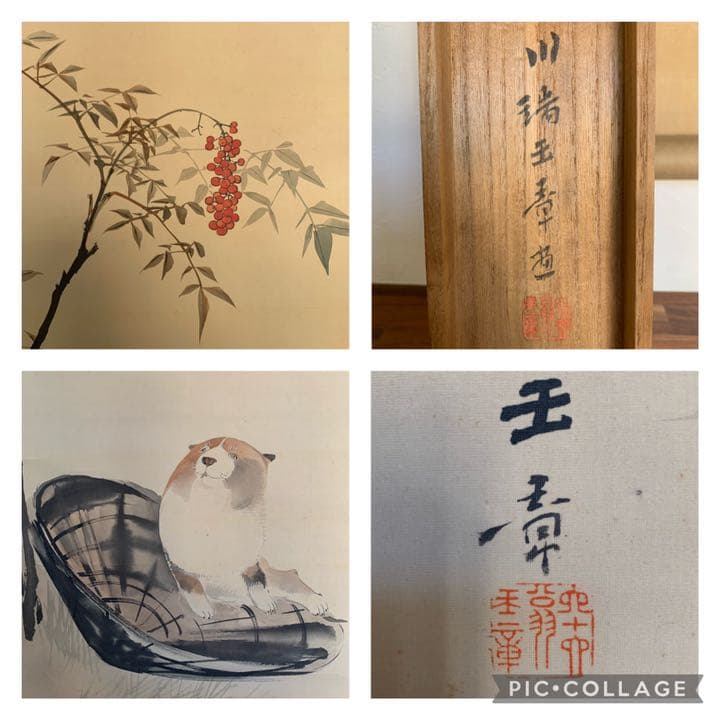 円山派 川端玉章 玉章 南天と犬の絵 日本画 - メルカリ