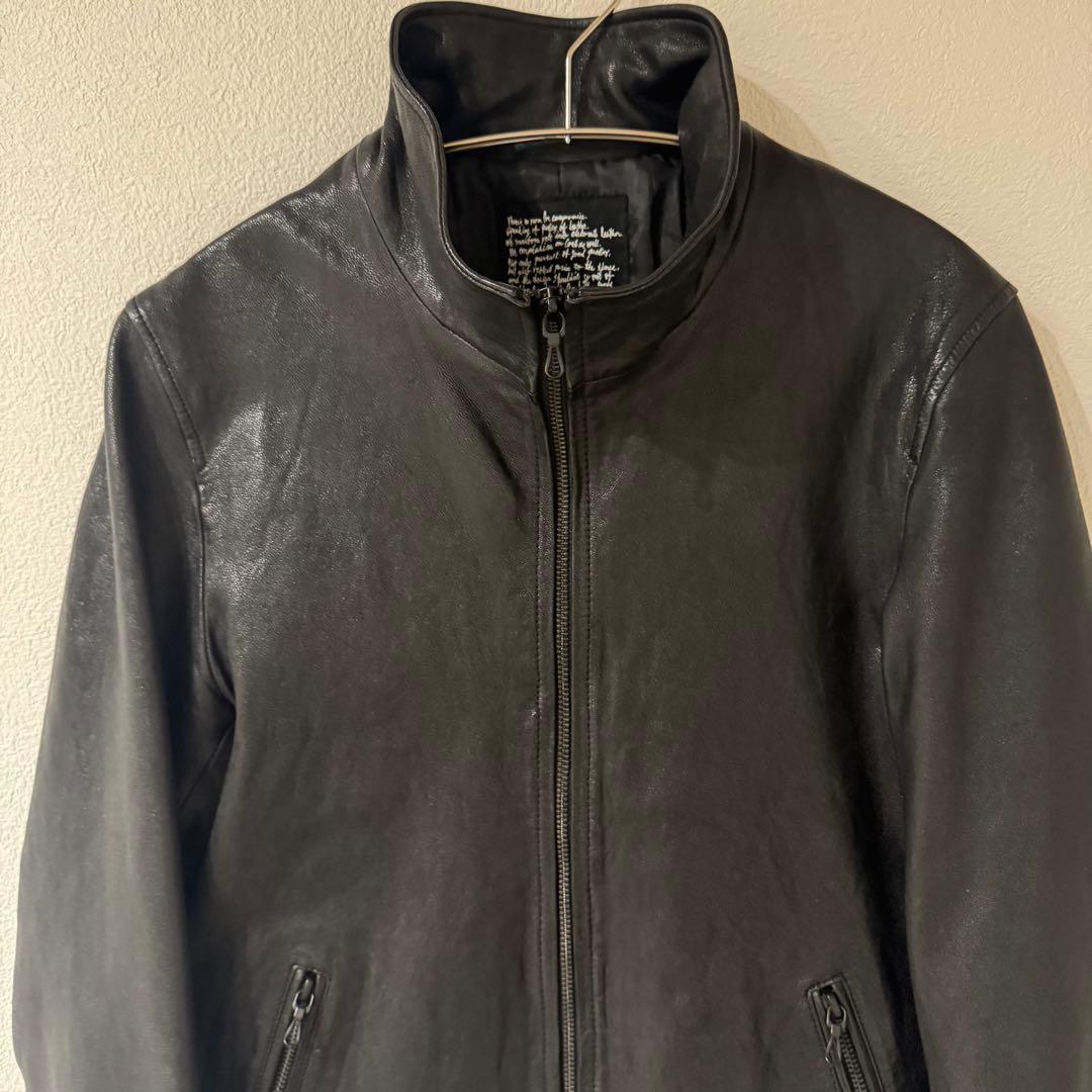 美品 ナノユニバース レザージャケット ライダース 山羊革 黒 シングル