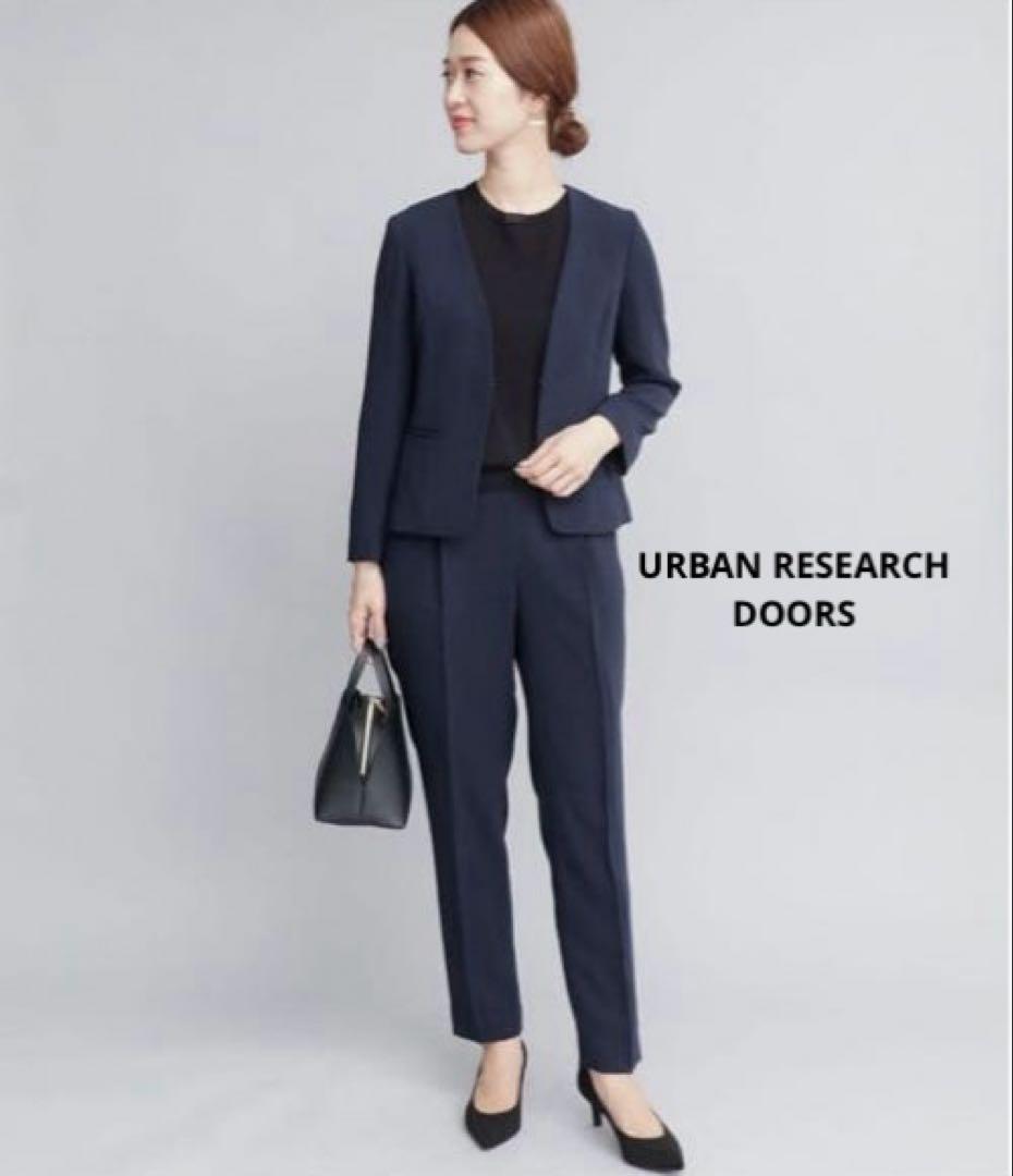 【DOORS】ノーカラーVネックジャケット＆ジョーゼットパンツ セット SHIPS Colors:ストレッチ ジョーゼット Vカラー ジャケット2