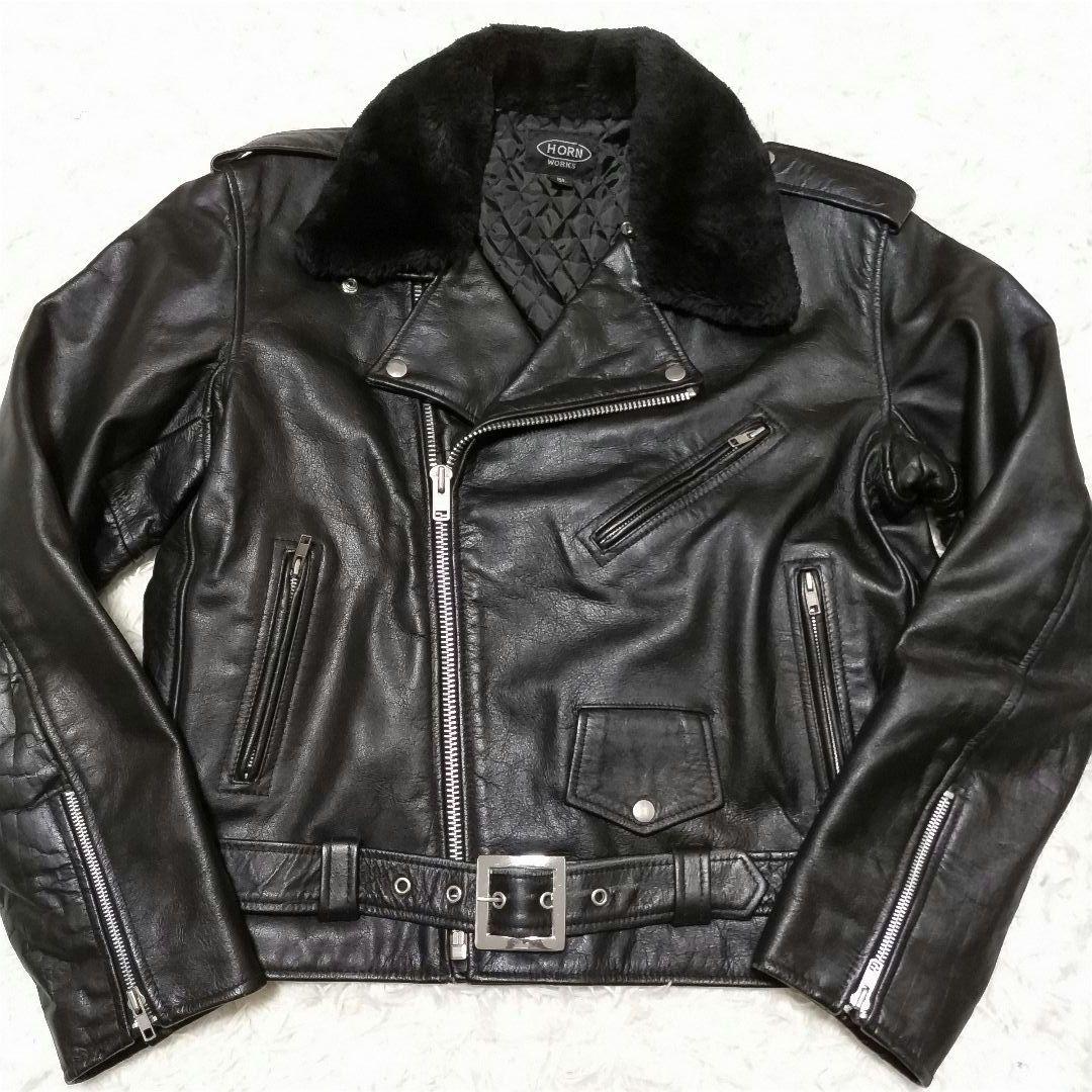 ホーンワークス　ダブル　ライダース　レザー　裏地キルティング　大きいサイズ Horn Works 本革 UKパッドダブルライダースジャケット メンズ ホーン