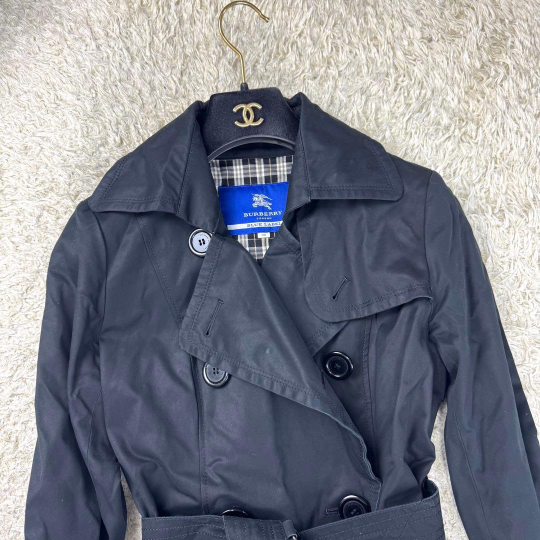 バーバリーブルーレーベル トレンチコート ベルト ノバチェック ダブル