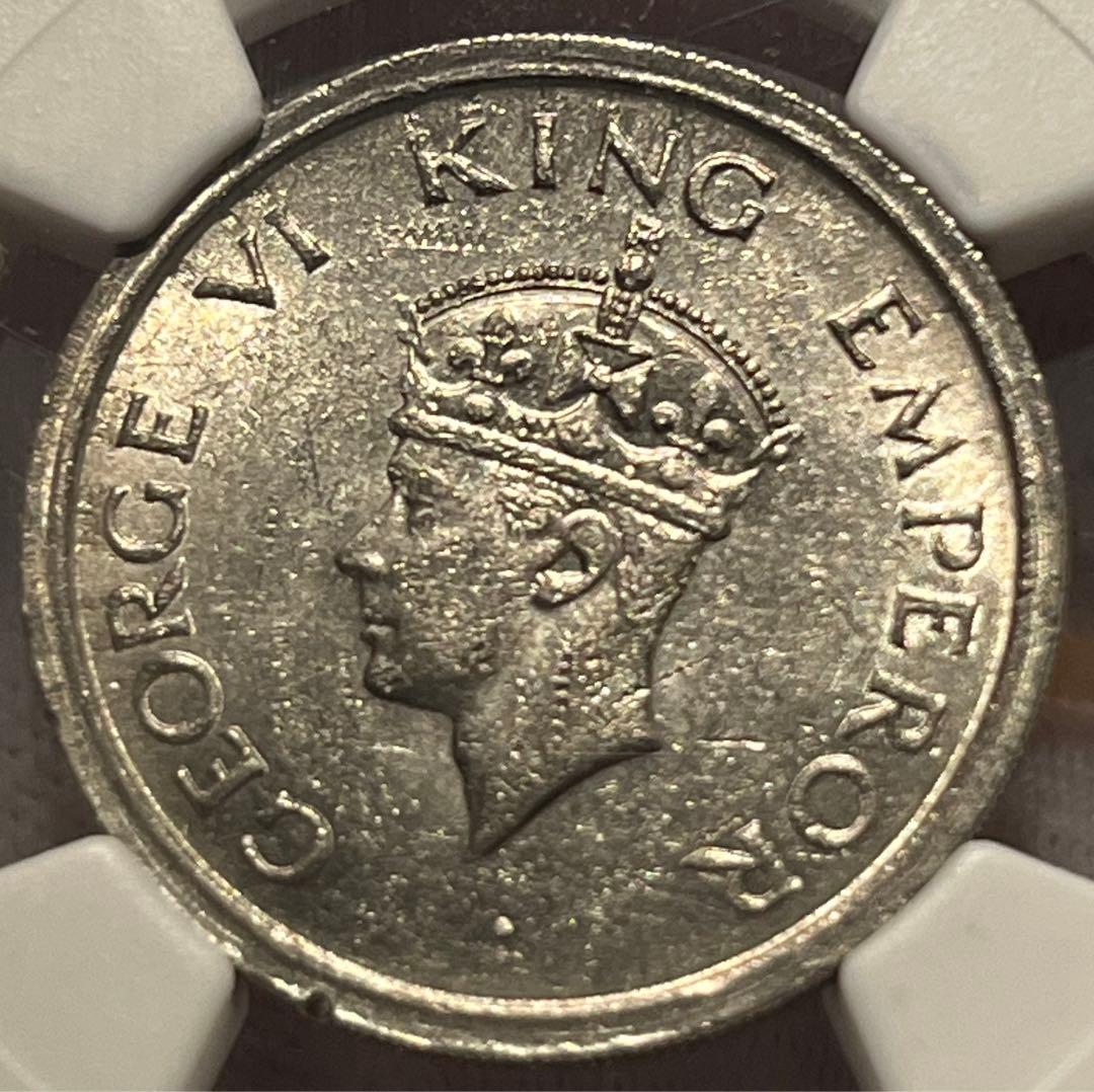 英領インド 1947年(B) ジョージ6世 1ルピー銀貨 NGC鑑定 MS60 - メルカリ