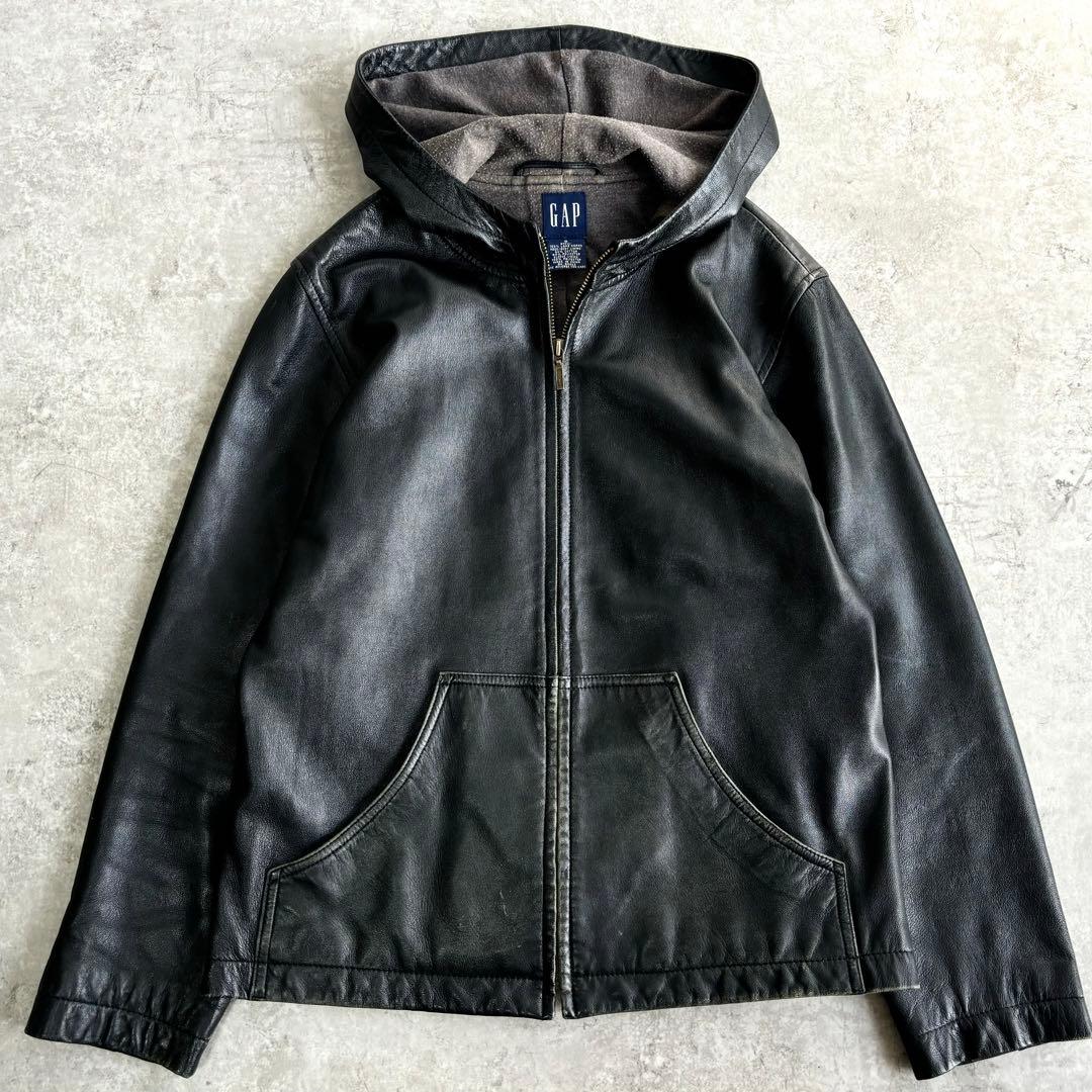 OLD GAP オールドギャップ【S】ラムレザー ジップ パーカー ブラック