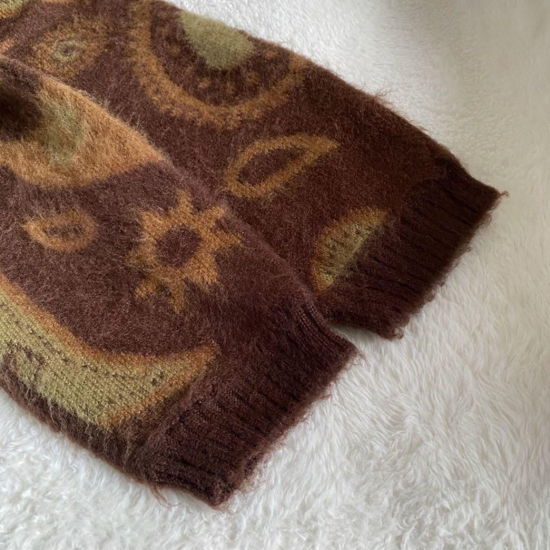 TOWNCRAFT ペイズリー シャギーカーディガン アクリル ブラウン M