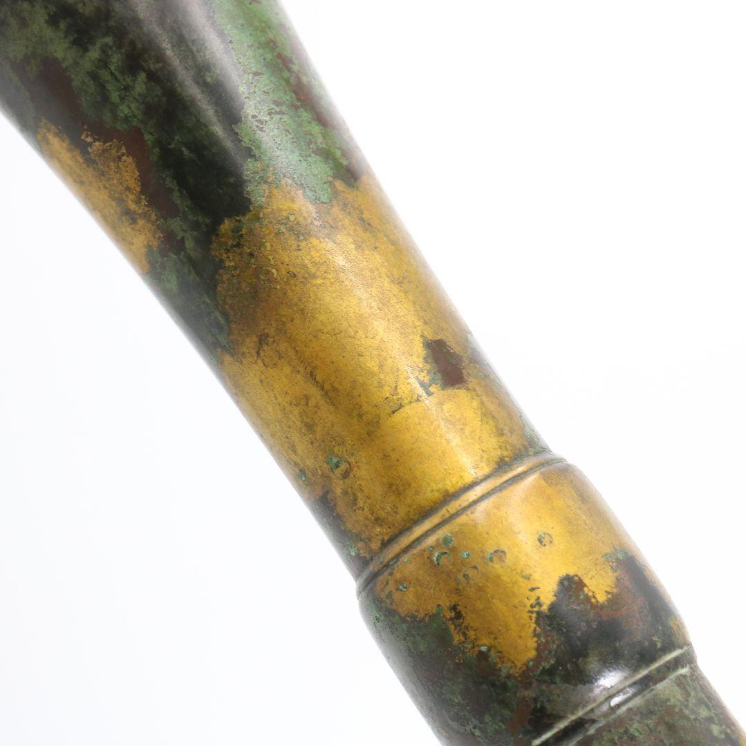 秦蔵六造 立鼓式 塗金銅花器 青銅器 共箱共布 高さ約38.7cm DX496