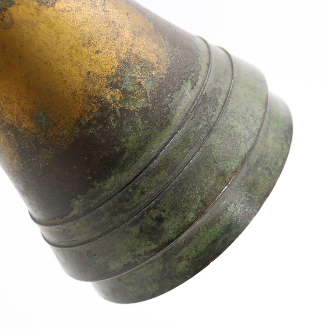 秦蔵六造 立鼓式 塗金銅花器 青銅器 共箱共布 高さ約38.7cm DX496