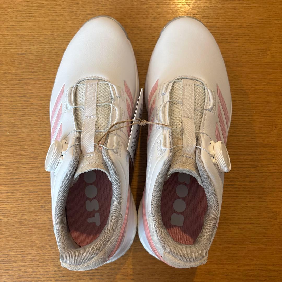 タグ付き未使用adidas BOOST ゴルフシューズ 女性用 ホワイト/ピンク