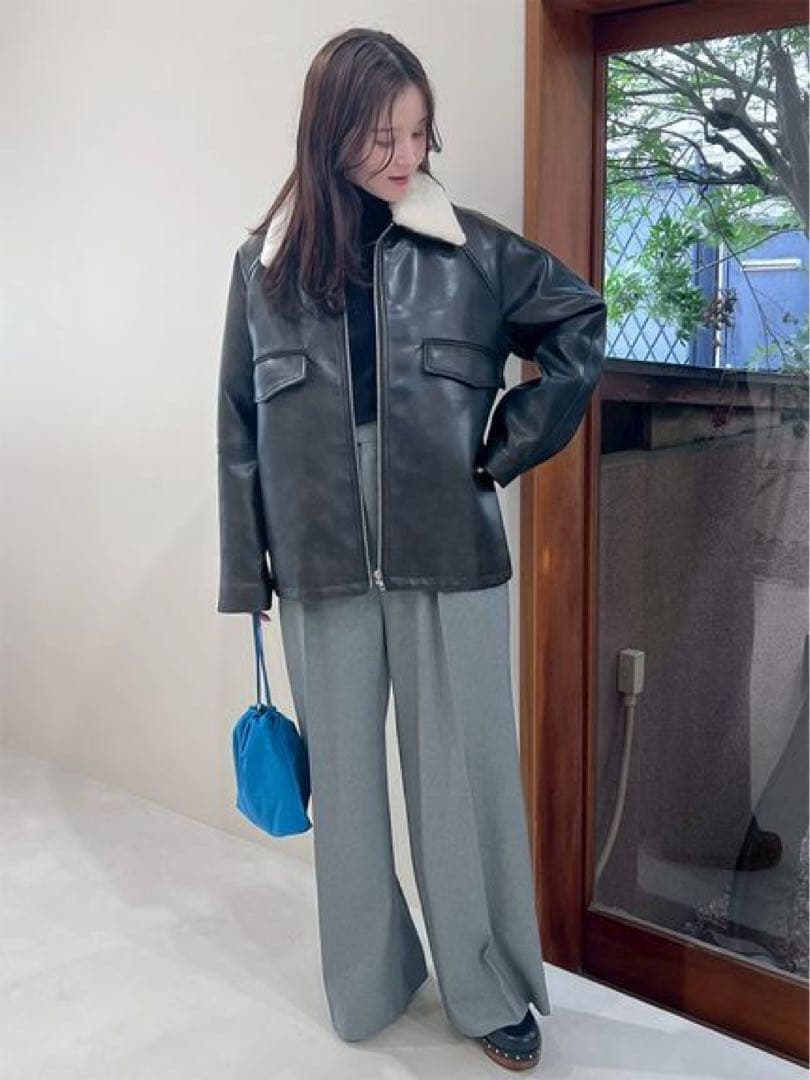 新品BLK1✴︎ MilaOwenステンカラーフェイクレザーブルゾン ステンカラーフェイクレザーブルゾン(ブルゾン)｜アウター｜Mila Owen