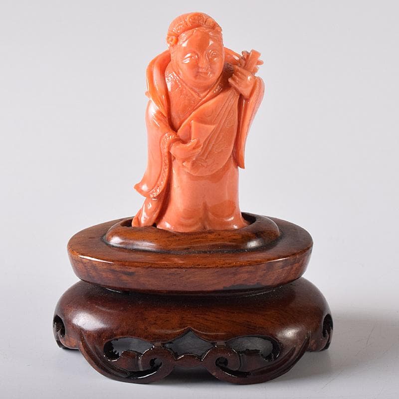 中国 赤珊瑚彫刻 サンゴ 弁財天像 七福神 置物 唐木台付 G 8383 - メルカリ