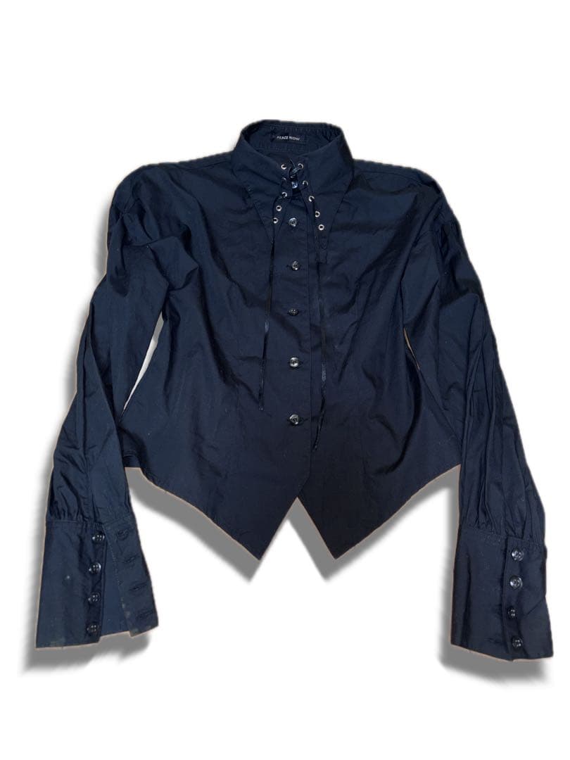 PEACE NOW ブラック シャツ M Japanese Brand black peace now button up bat collar shirt | Grailed