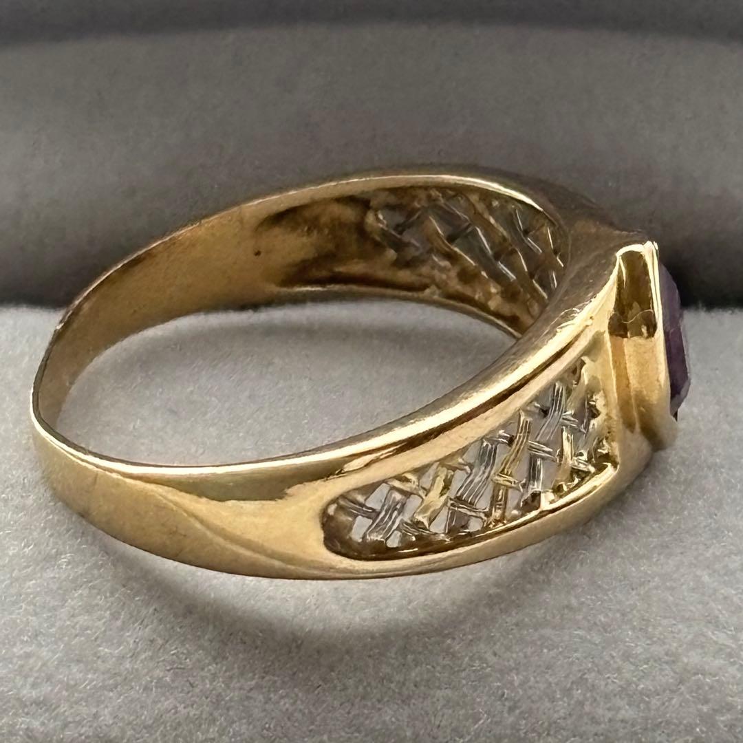 アメシスト ゴールド リング12号 プラチナ編み込みK18 Pt900 2.4g