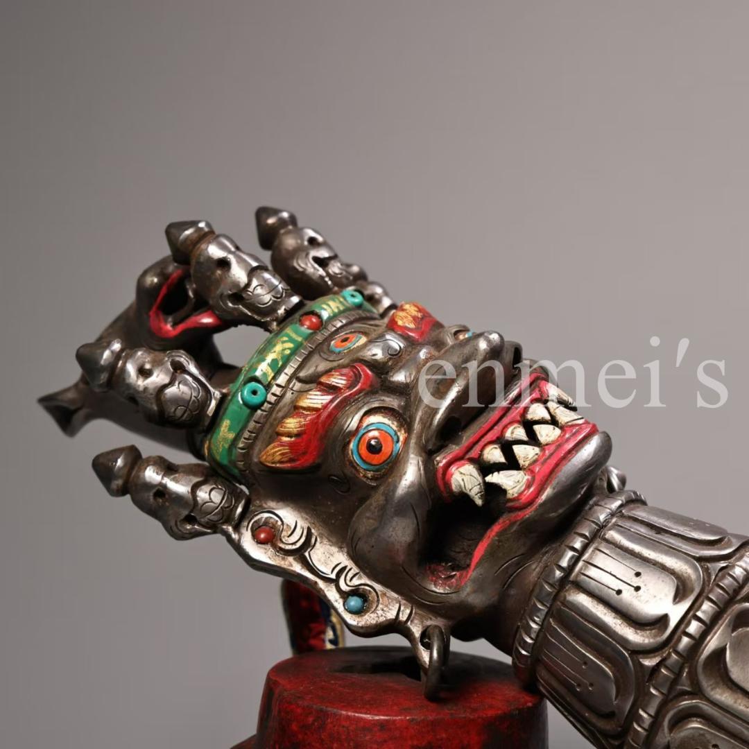 中国古美術・蔵伝工芸・寒鉄彩絵金剛降魔杵・手工錾刻・文房置物・鎮宅