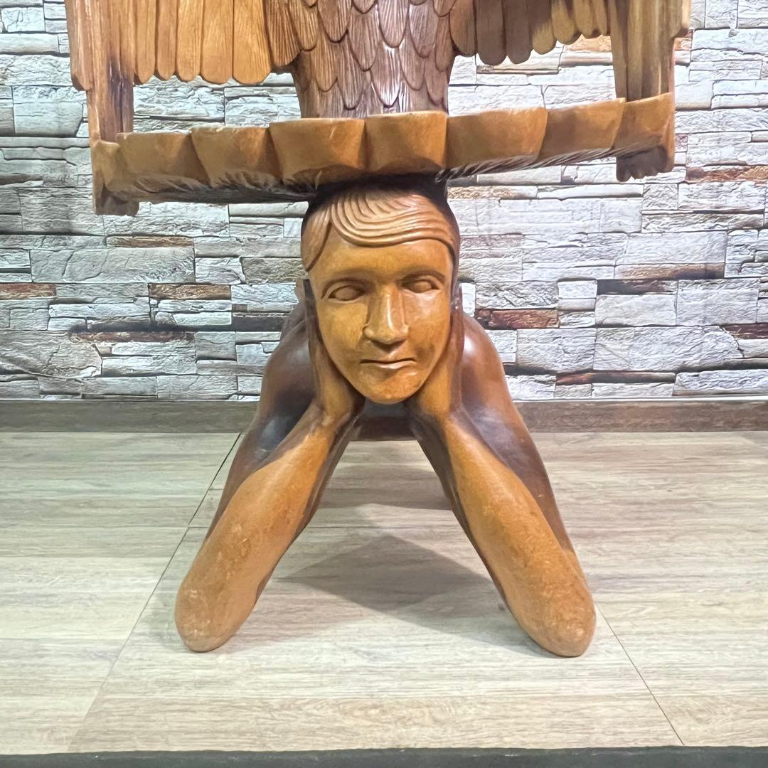 ヴィンテージ家具꧂ワシと少年の木彫りアームチェア 無垢 アンティーク