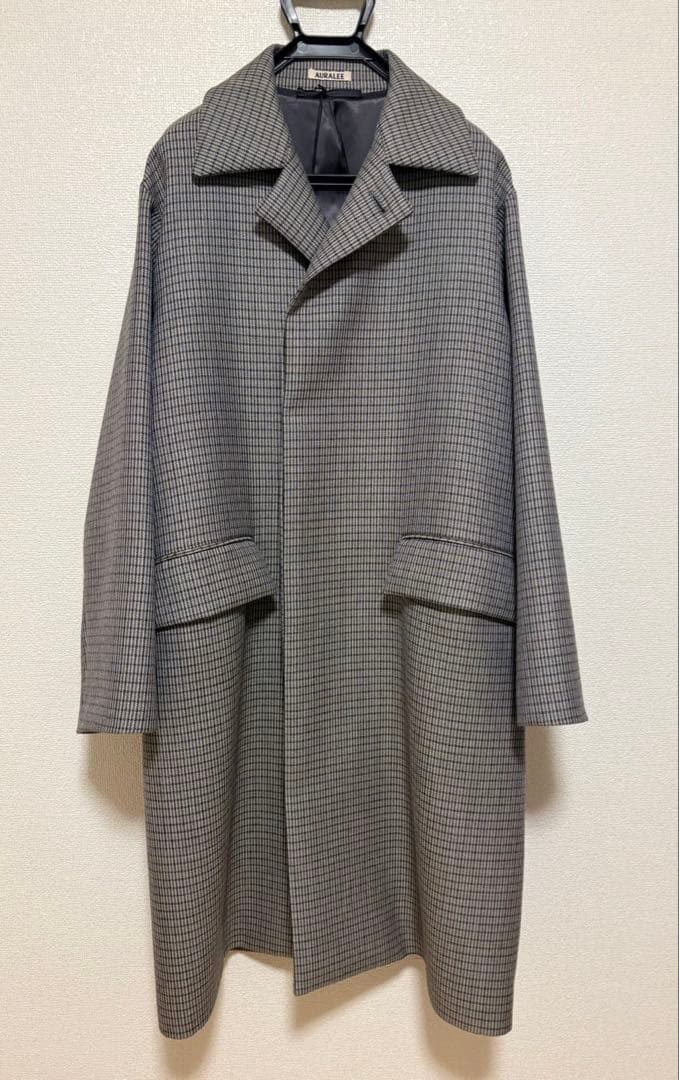 新品タグ付 AURALEE 19AW チェックステンカラーコート 4 ブルー - メルカリ