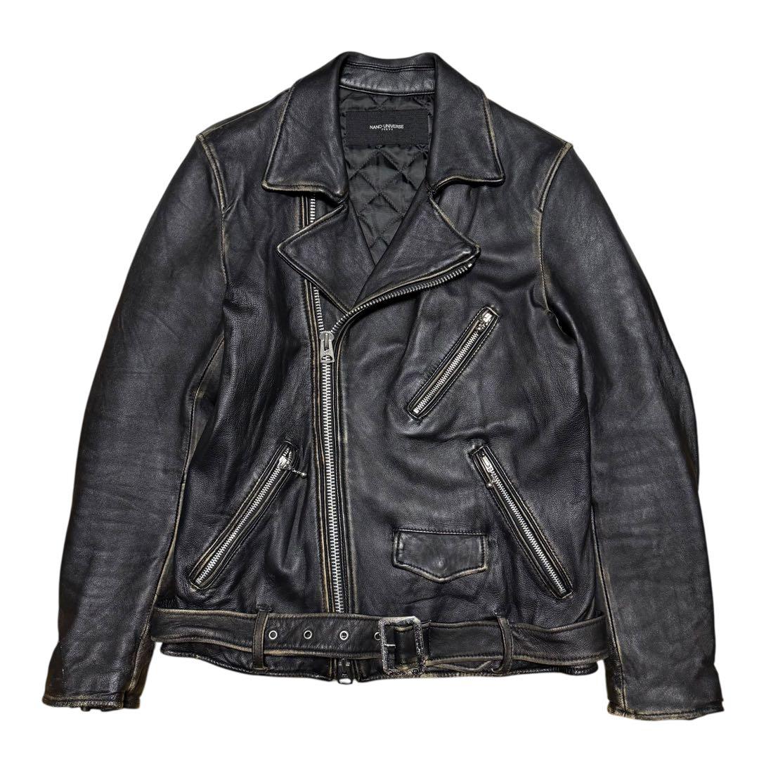 NANO universe ヴィンテージ加工 ライダースジャケット シープレザー NANO UNIVERSE (ナノユニバース) ヴィンテージ加工 シープ スキン