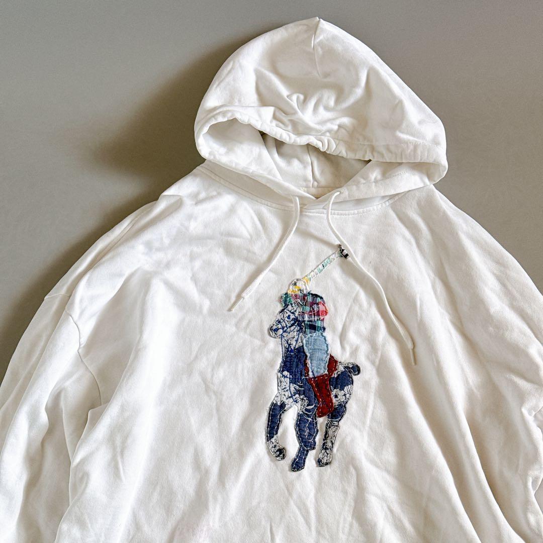 ポロラルフローレン ビッグポニーロゴ パッチワーク パーカー 白