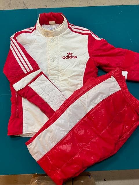 希少ヴィンテージ adidas 赤白 80’sデサントジャンバー　パンツおまけ adidas アディダスオリジナルス ジャージ ジャケット デサント 80s L