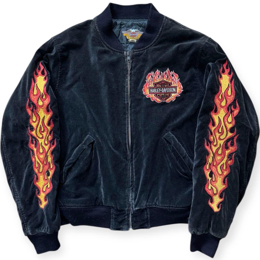 HARLEY DAVIDSON 別珍 ベロア スカジャン フレイム M ブラック