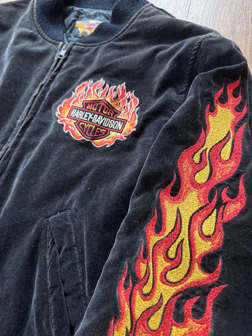 HARLEY DAVIDSON 別珍 ベロア スカジャン フレイム M ブラック