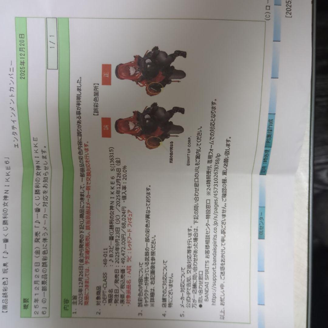 【新品】勝利の女神：NIKKE　一番くじ　1ロット　販促物付き