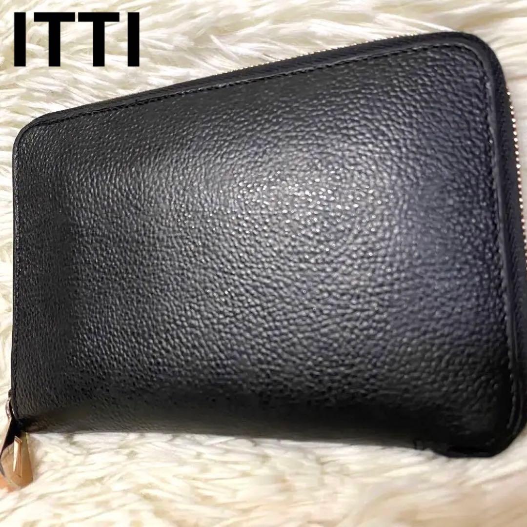 【美品✨】ITTI レザー 二つ折り財布 ラウンドファスナー 大容量 黒 IS/IT（イズイット） 最大53%☆2/27〜 財布 メンズ 二つ折り 本革