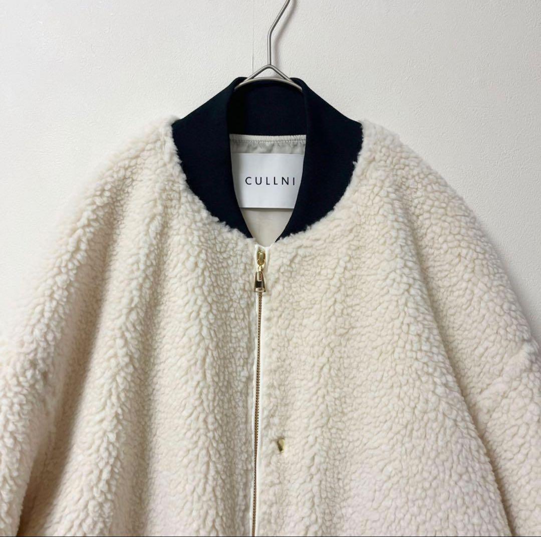 クルニ アウター ボアジャケット ブルゾン MA1 ウール 2 白系 金ジップ