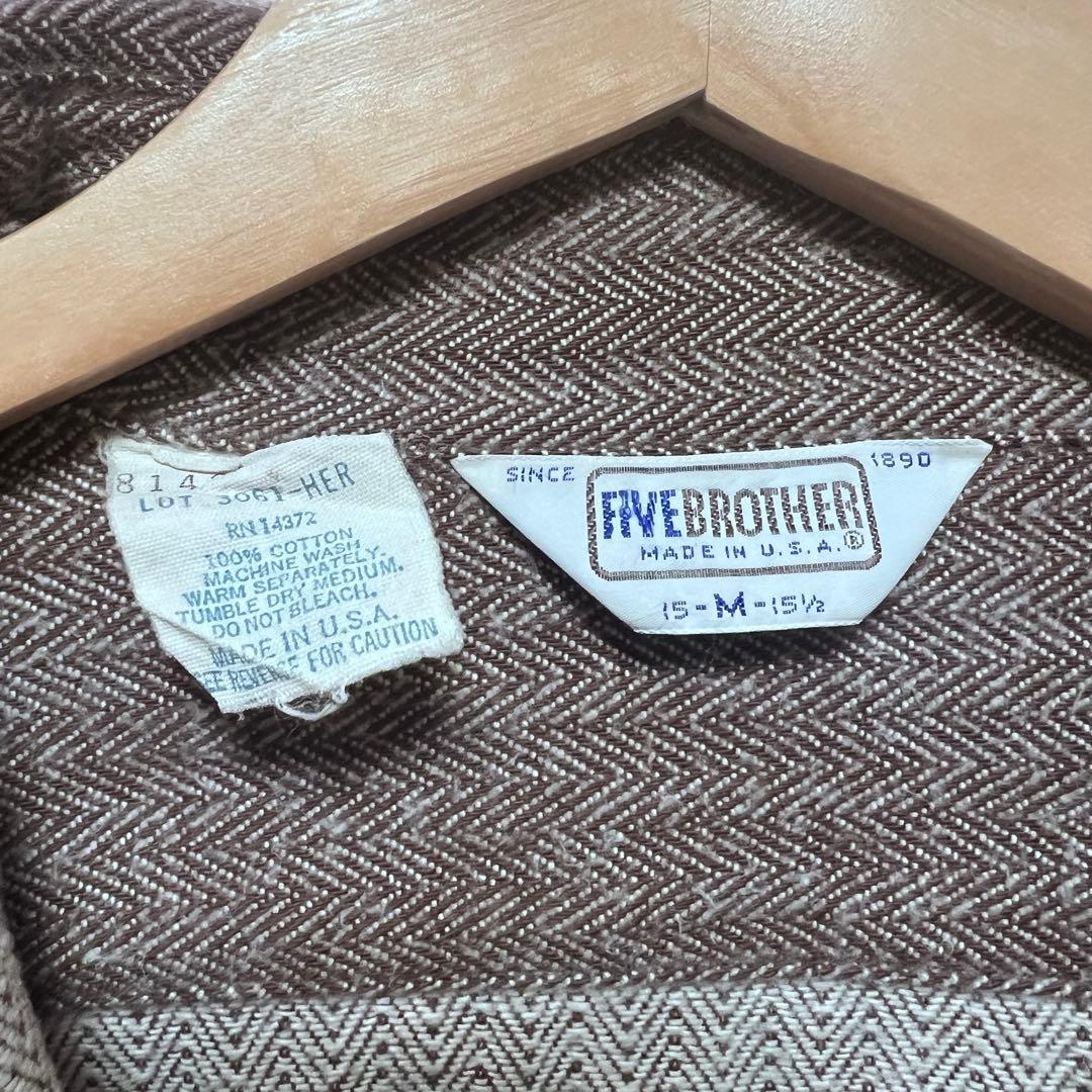 希少】80s ファイブブラザー ネルシャツ ヘリンボーン USA製 Mサイズ