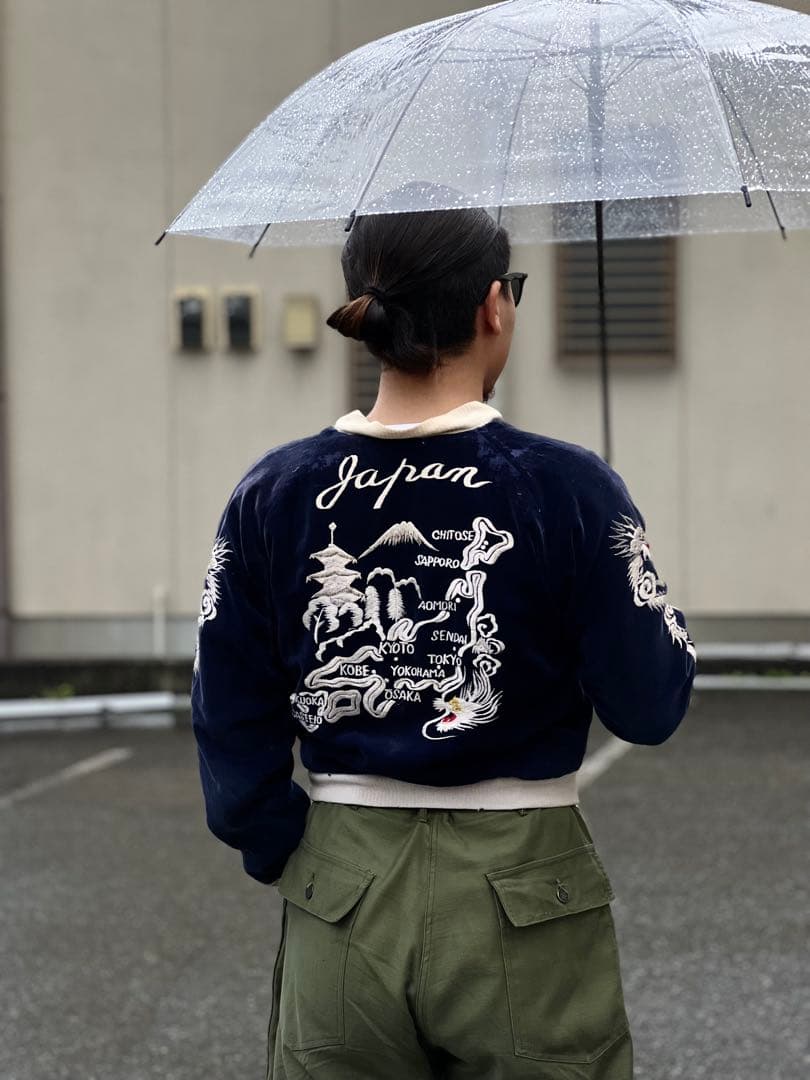 50s スカジャン 別珍 オリジナル vintage 日本地図 富士山