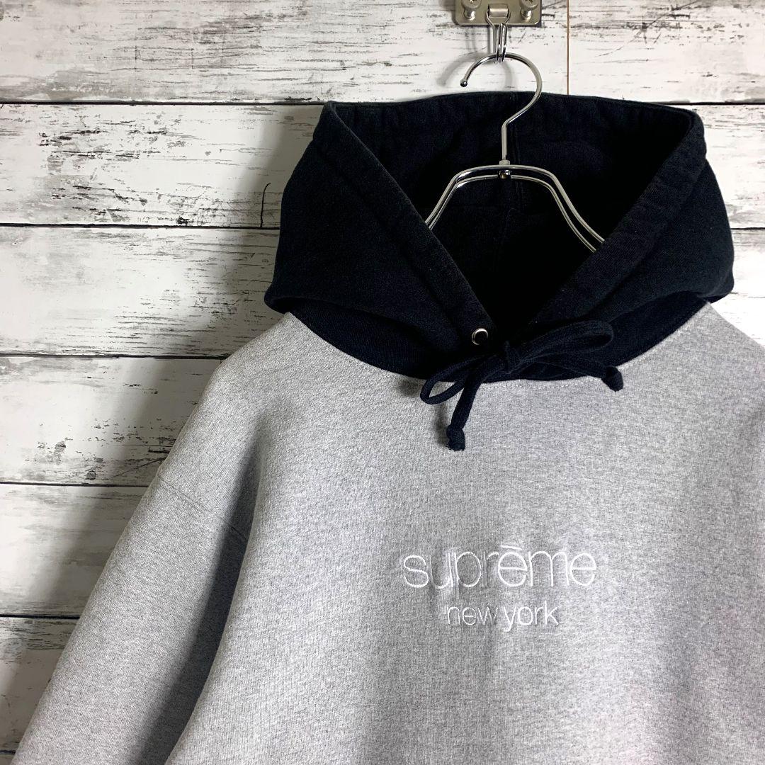 872【めっちゃレア】シュプリーム☆刺繍ロゴ入りパーカー フードバイ