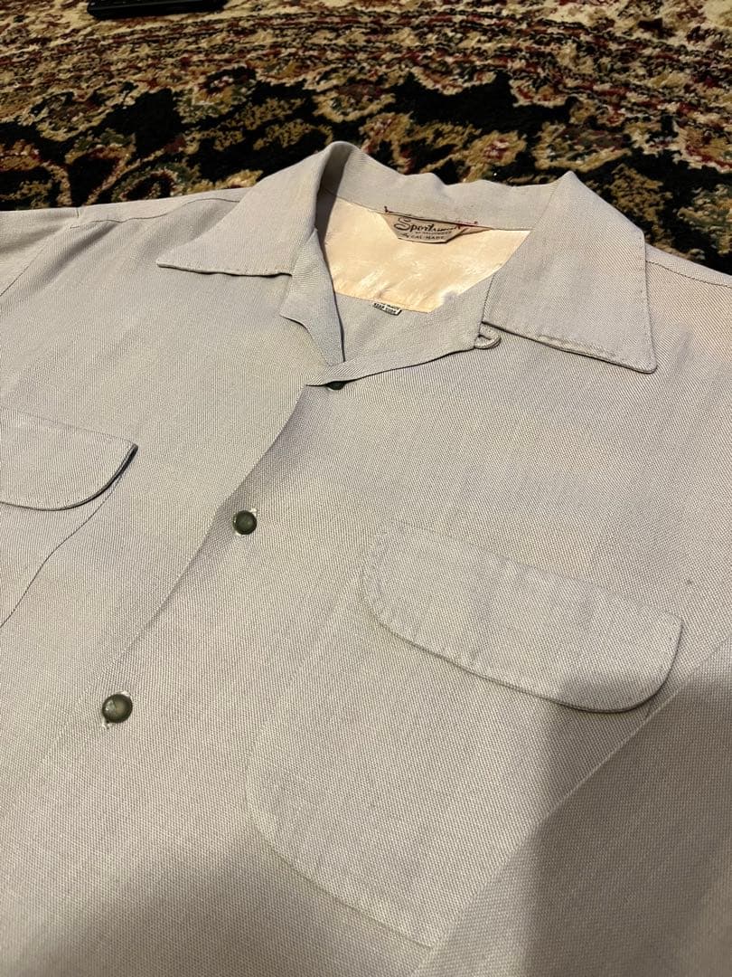 極上美品】50s Sportsmanギャバシャツ絣柄グレー Lハンドステッチ