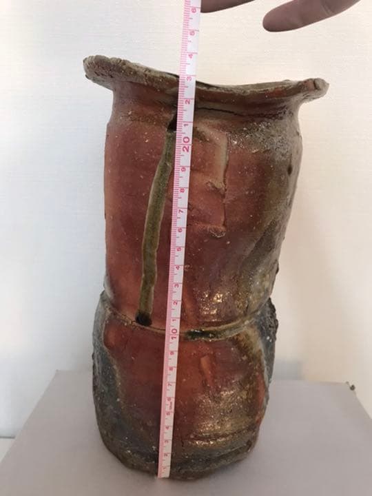 寺垣外窯 杉本貞光作 信楽 花入 共箱(在銘、作家物、花瓶)備前焼 本物